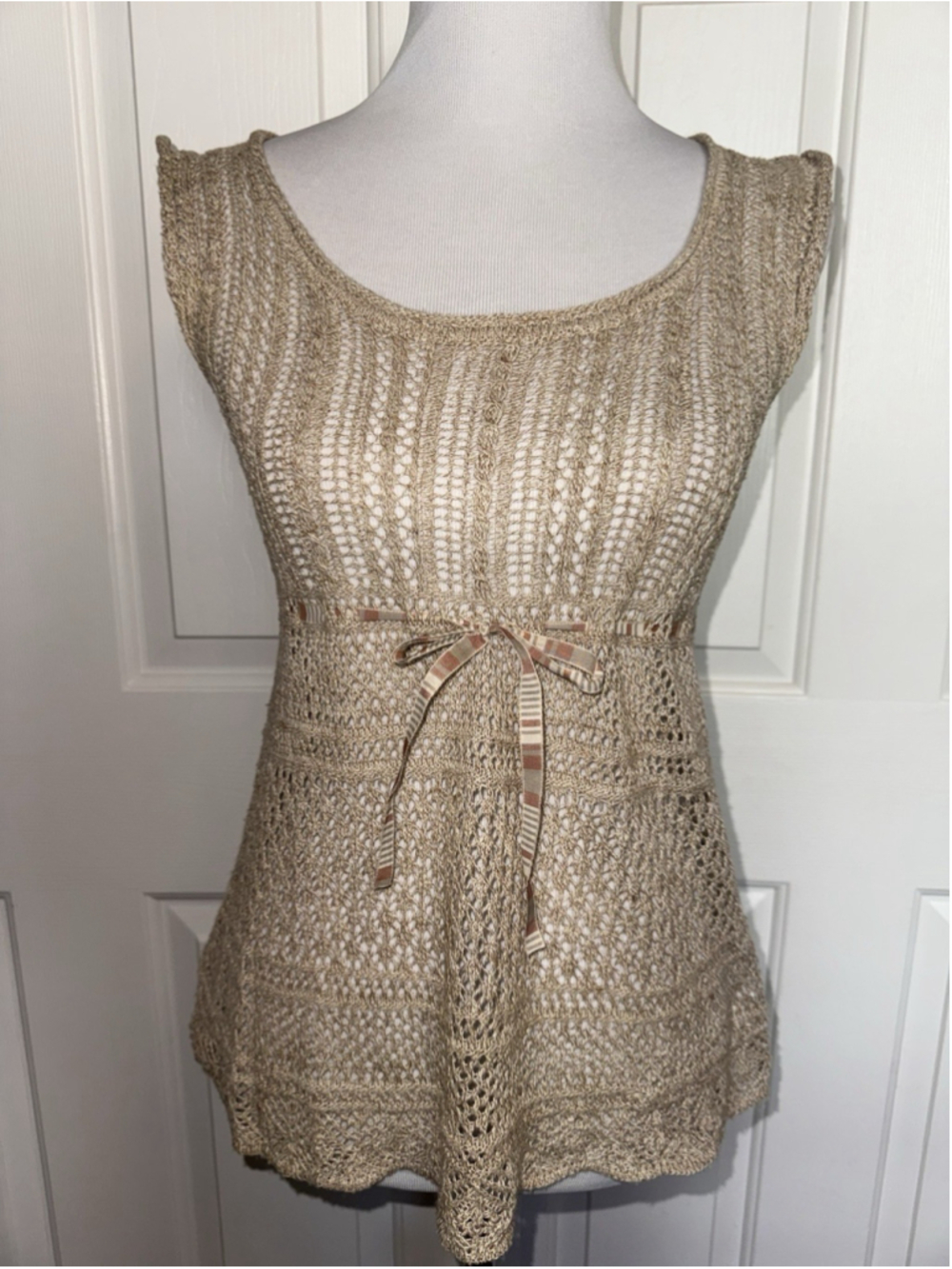 Vintage Margaret O'Leary Open Knit Babydoll Top S Boho Artisan Cottagecore USA